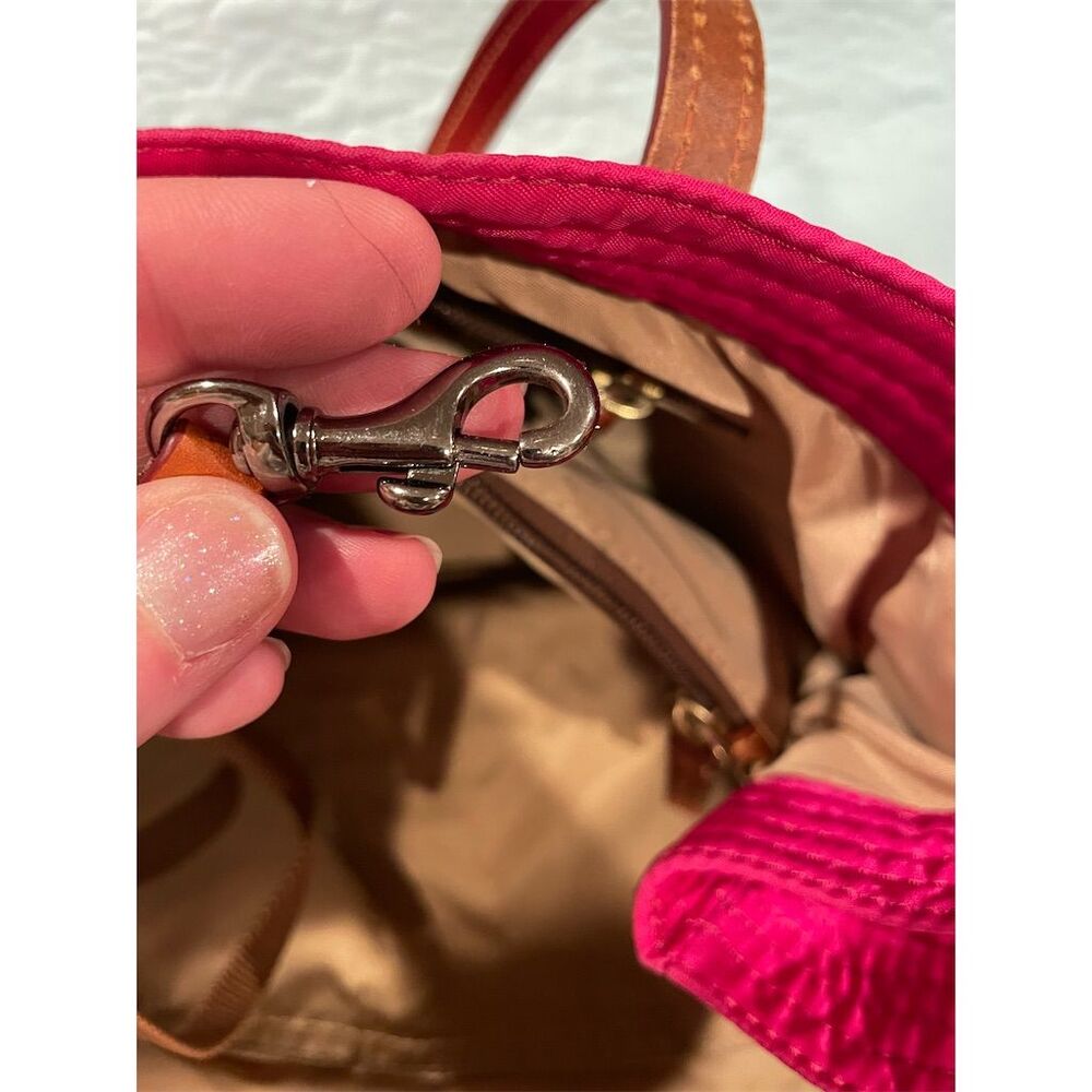 Dooney & Bourke Women's Bright Pink Nylon Tote Bag with Leather Trim - Picture 13 of 16